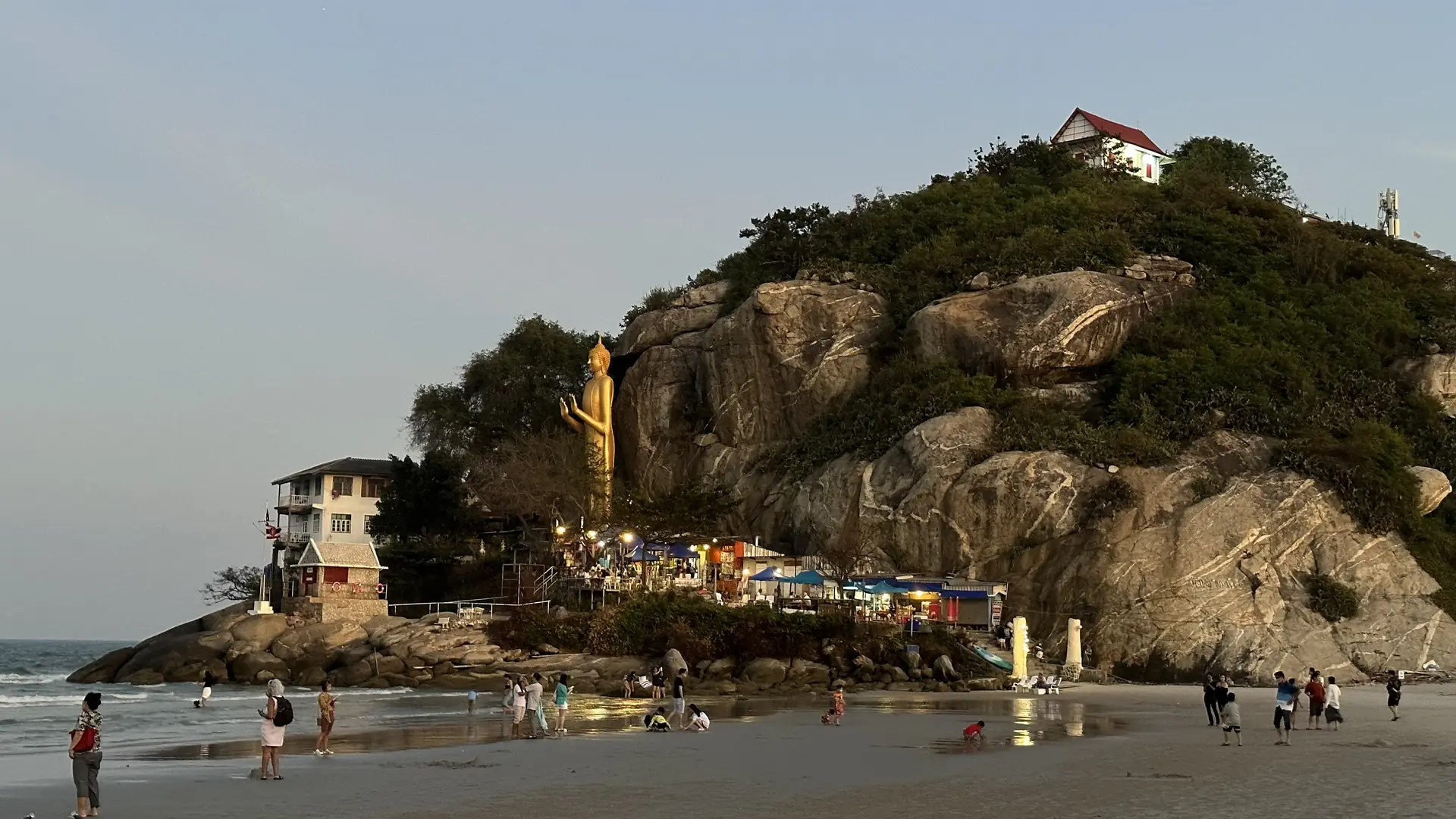 Khao Takiab headland and the standing Buddha above the beach